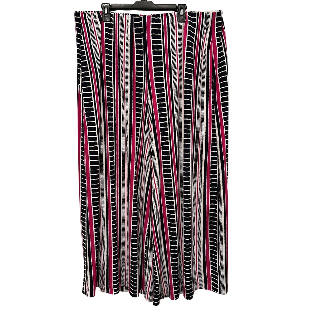 Lane Bryant Wide Leg Knit Pants 22/24 Pink Black Geometric Flex Magic‎ Waistband